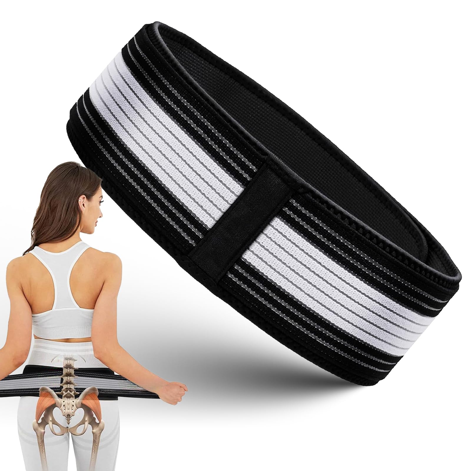 Sciatica Belt for Women and Men, 47.2 Inch Sacroiliac Pain Relief Belt, Lower Back Support Belt for Alleviates Sciatic, Pelvic, Lumbar, Leg and Sacral Nerve Pain (Black)