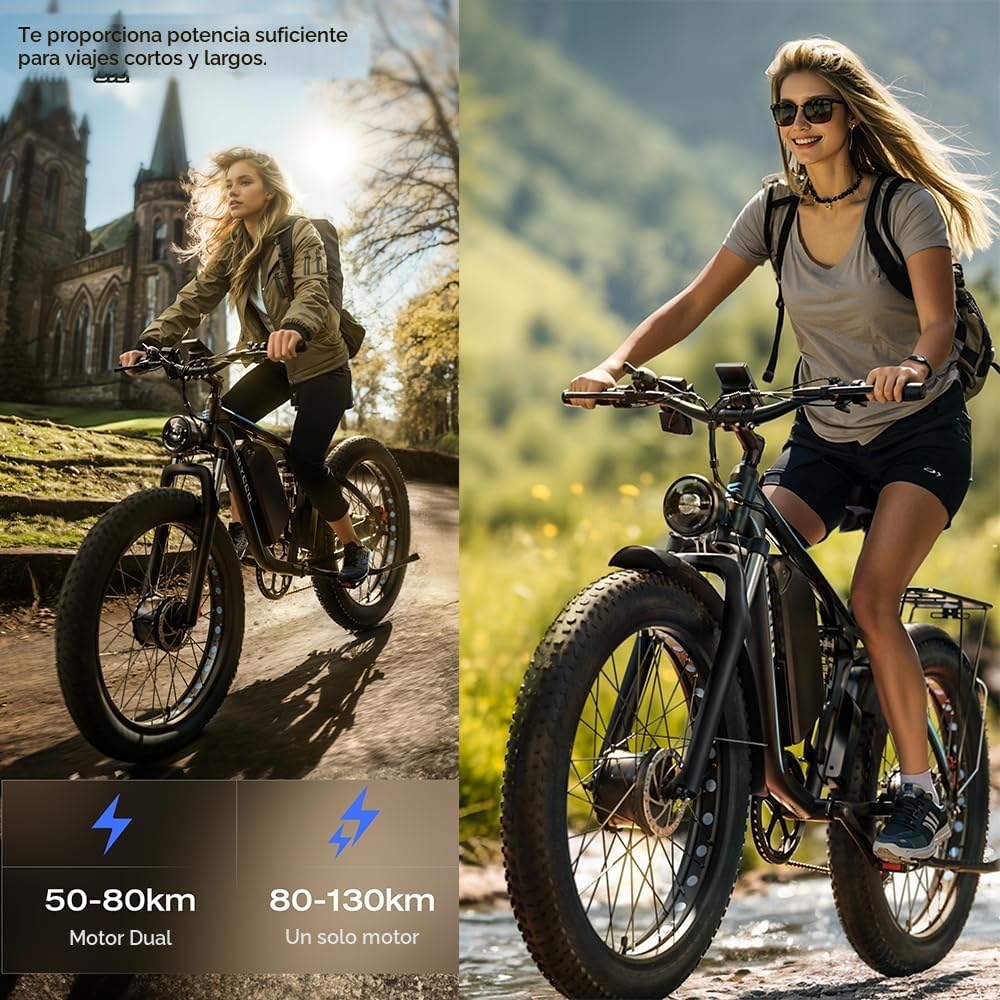 EB7PRO - Bicicleta eléctrica para adultos, motor dual, 52 V, 23 Ah, batería extraíble, frenos de disco hidráulicos, 7 velocidades, todo terreno, bicicleta de montaña eléctrica, bicicleta para
