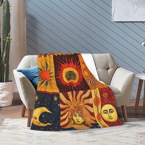 Miniatura 7 de Manta bohemia retro con sol y ondas, de franela súper suave y cálida, de microfibra, para decoración del hogar, para todas las estaciones, para