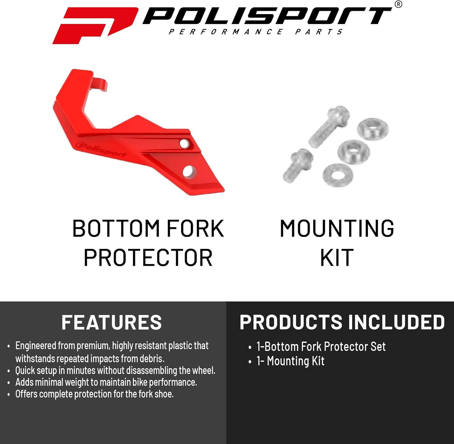 Polisport Bottom Fork Protector for Honda CRF250R/CRF450R (2015-2024) - Red, Durable Impact-Resistant Plastic, Easy Installation, Motorcycle Fork Guard