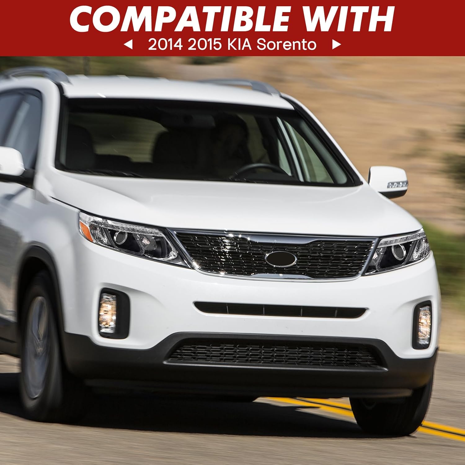 Headlight Assembly Compatible with 2014 2015 Kia Sorento EX SX Halogen Headlights w/LED DRL Transparent Lens Replacement with Bulb (Driver Left Side)