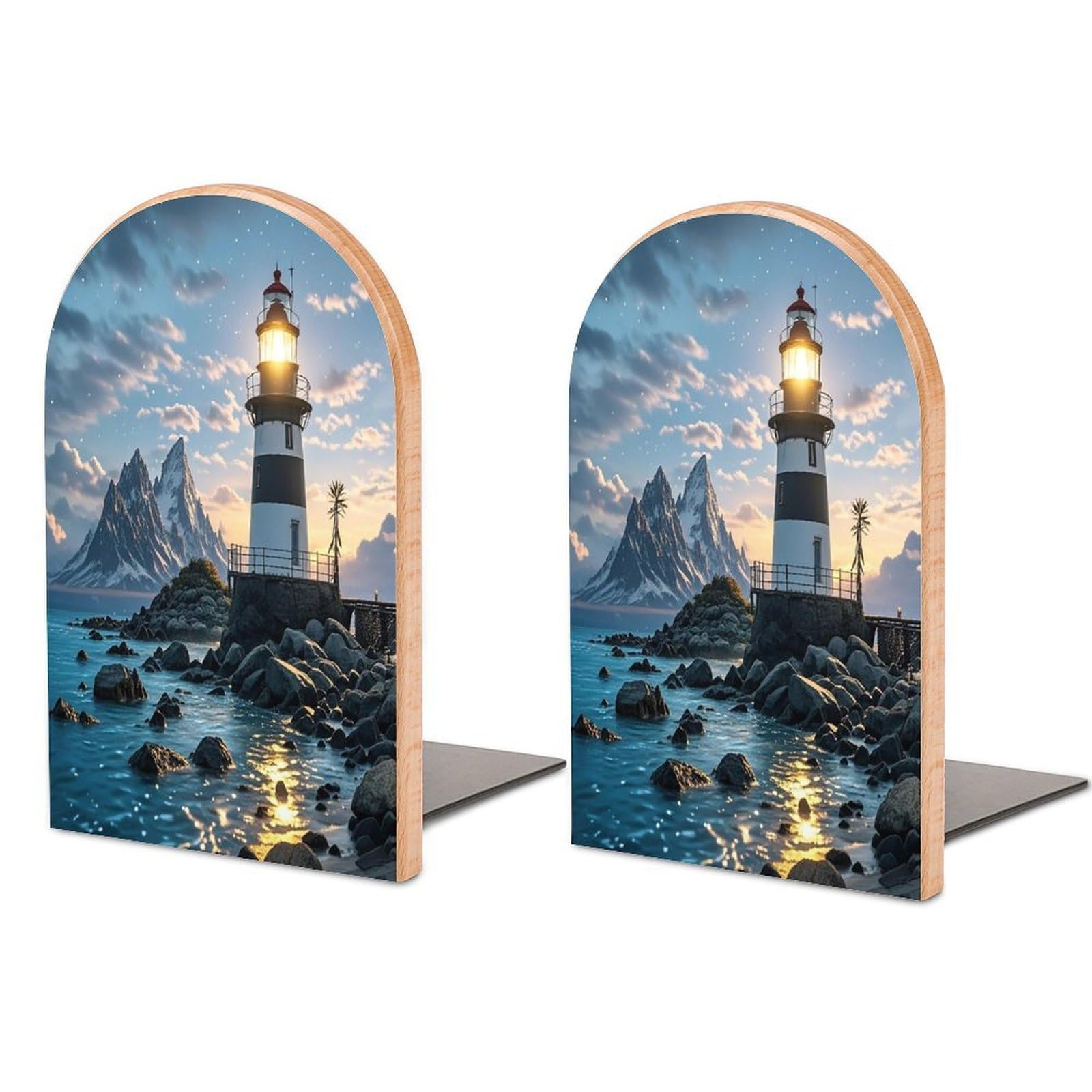 Lighthouse by The Sea Bookend for Shelves Unique Book End Sturdy Books Holder Heavy Duty Wooden Bookends Support Non-Slip Book Organizers Decorative Modern Bookend Holder for Home