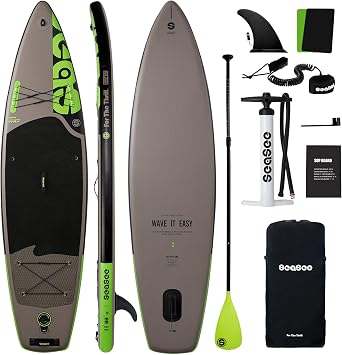 Inflatable Stand Up Paddle Board Includes Paddle, Dual Action Pump, and Accessories 11ft Lightweight iSUP, 33"*6" Wide Stable Design, Anti-Slip EVA Deck, Paddle Board for Adults