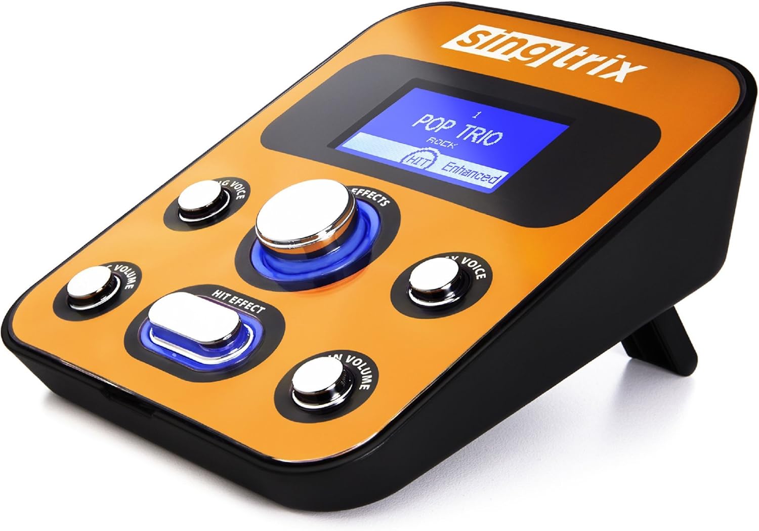 Angled view of Singtrix Studio Effects Console showing control knobs and display.