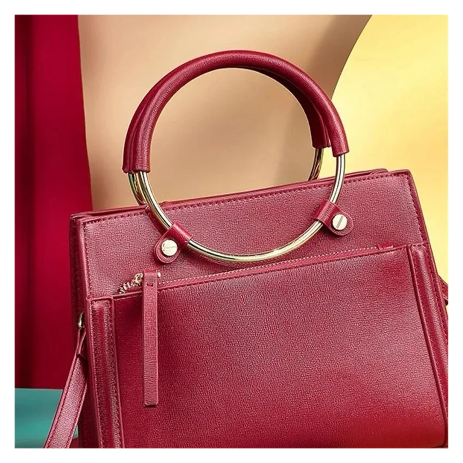 MRKU Asa de Madera para Bolso, Accesorios para Bolsos, Manualidades, Bricolaje, Redondo, 2 Piezas, Elegante, Redondo, con Anilla en O, Correa de Metal de Repuesto para Bolso, Hecho a Mano.