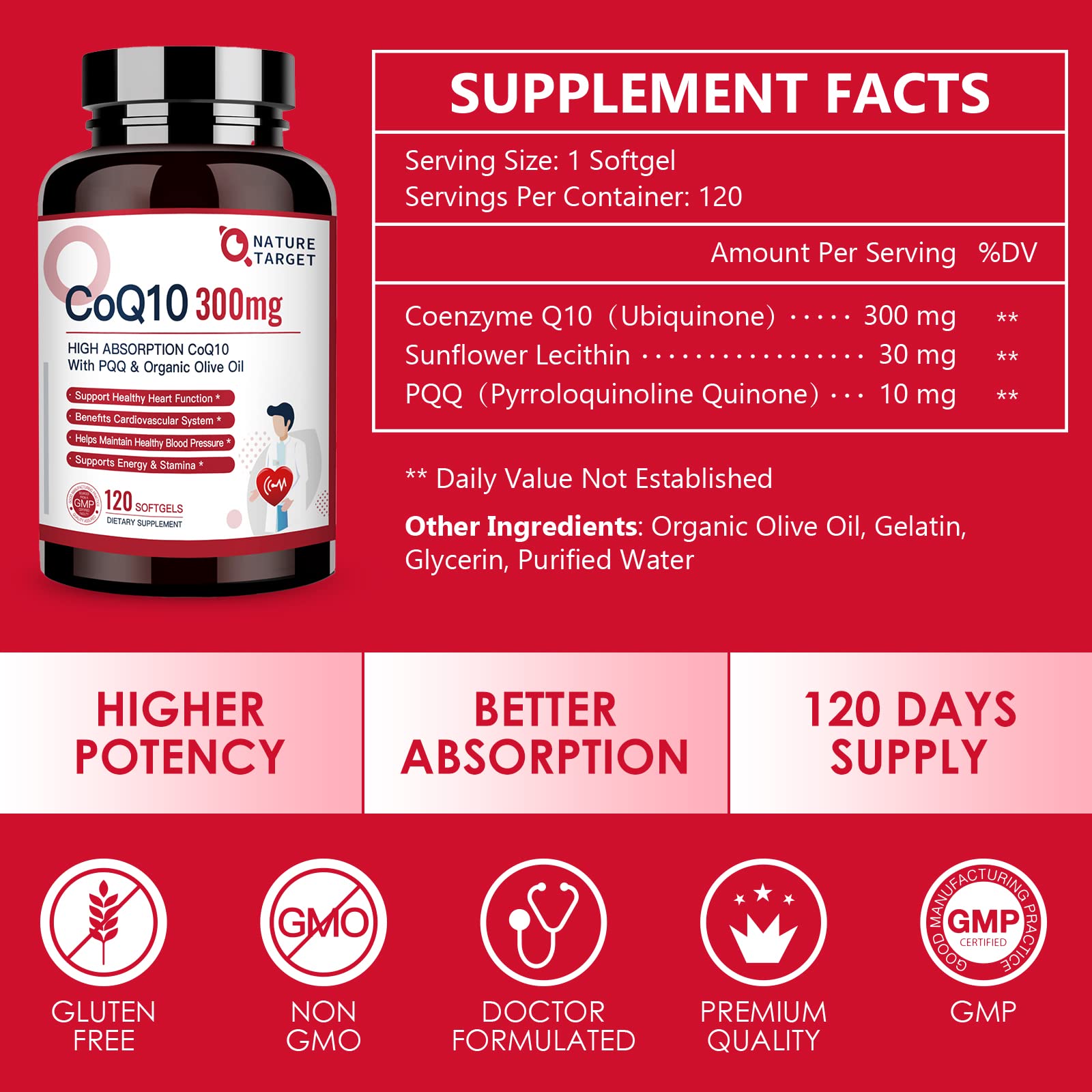 NATURE TARGET CoQ10-300mg Softgels with PQQ, 120 Servings — Amazon image 2
