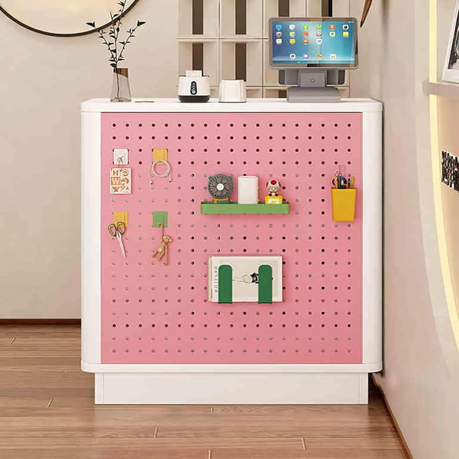 Reception Counter Table, Reception Room Table Wooden Counter Desk, Modern Counter Desk, with Lockable Drawers, for Lobby Beauty Salon Office Supermarket Convenience Store(Rose,60cm)