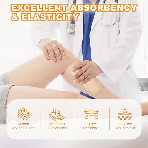 Miniatura 4 de Carbou Apósito de silicona súper absorbente de 4 x 8 pulgadas, paquete de 10 unidades, vendaje impermeable autoadhesivo, apósito suave y altamente