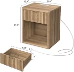 Night Stand Set of 2 Nightstands with Drawer Storage Lights Bed Side Table End Table Large Modern Wood Wide Bedside Stand Mid Century Night Stands for Bedroom Living Room Sofa Couch Office, Natural