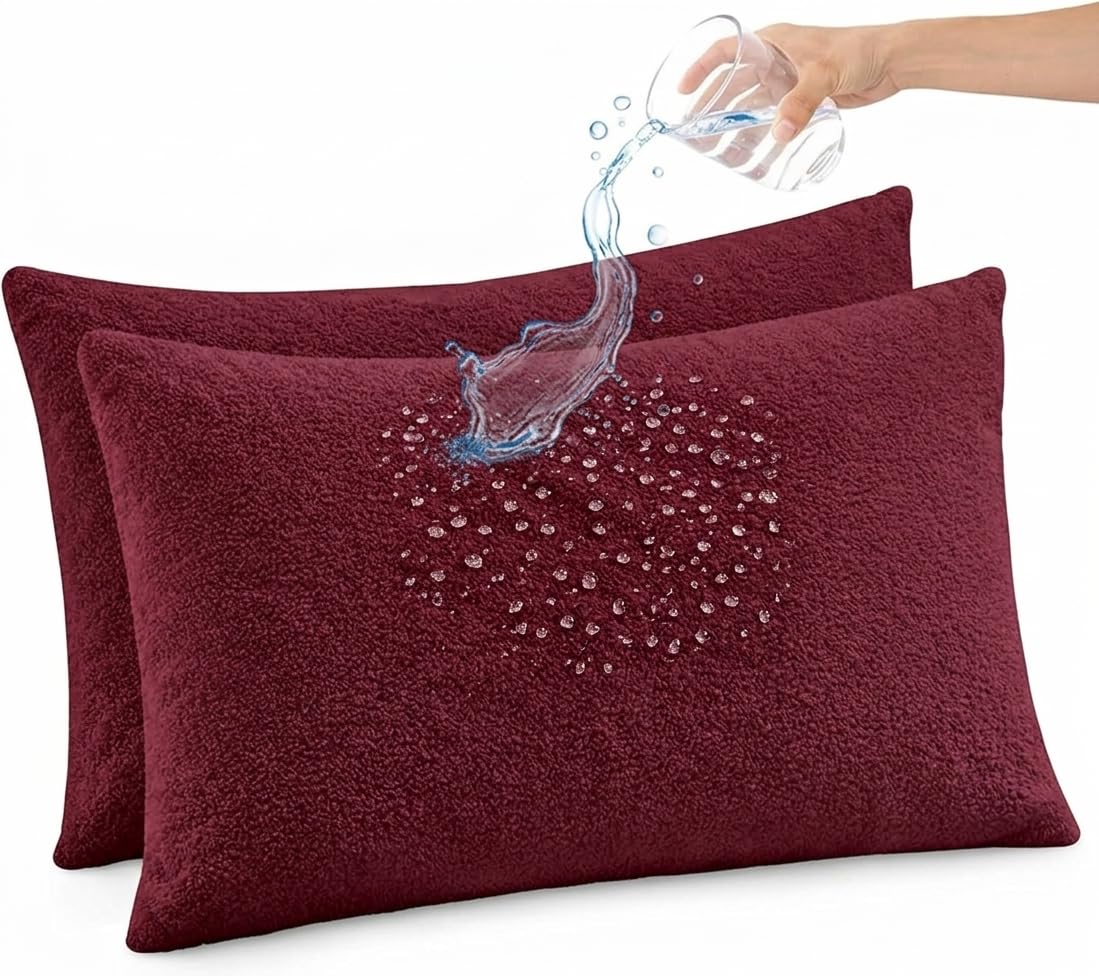 Sea Monk Waterproof Pillow Protector Set of 2 (17 x 27 Inch - Maroon Color) Pillow Protector with Zippered Closures | Waterproof Pillow Protection Cover with Zipper