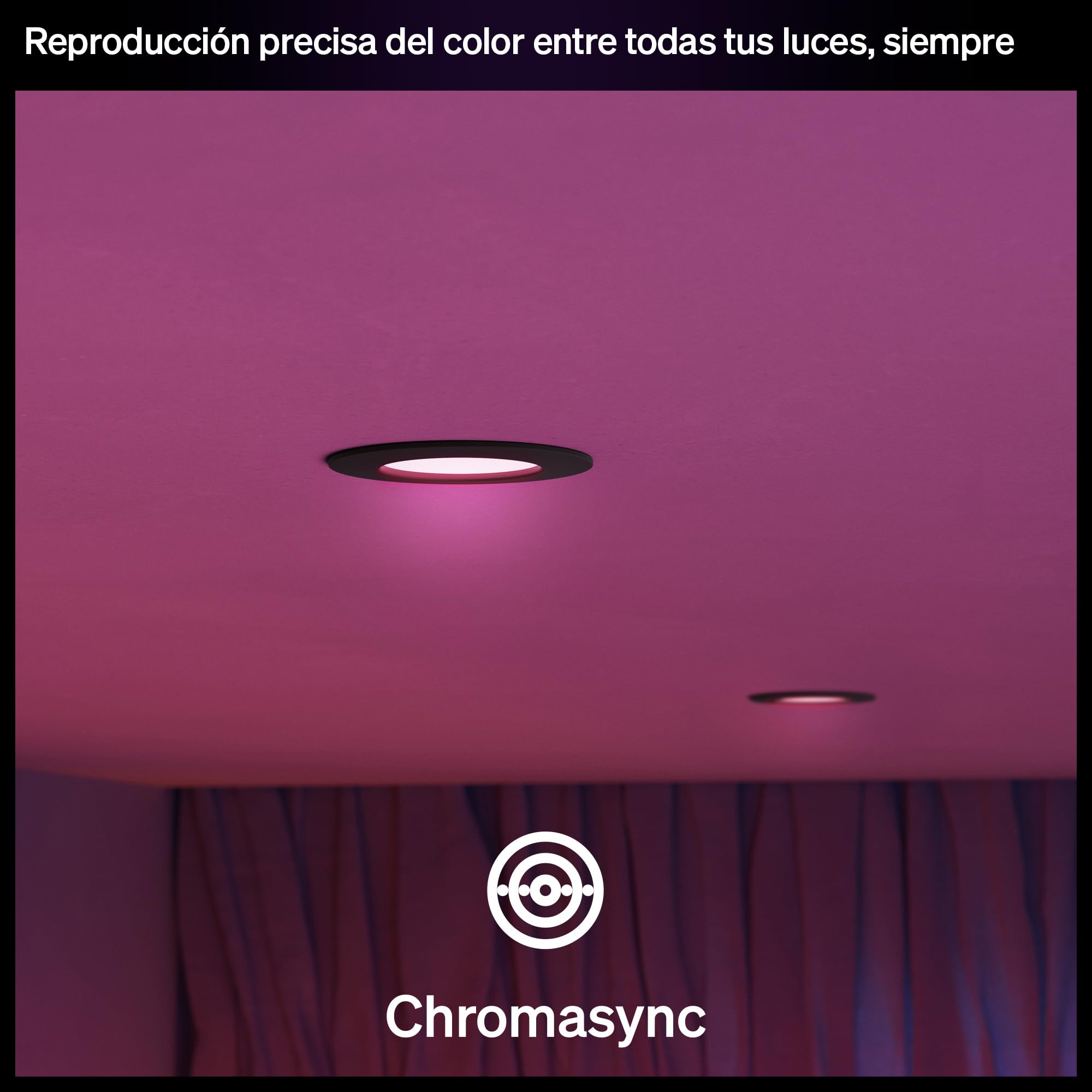 Philips Hue Slim Downlight, Plafón LED Empotrable, 1000 lm, 90 mm, Diseño Delgado, Espectro Luz de Día 1000K-20000 K, Regulación Ultrabaja, Color Preciso, Iluminación Inteligente, Negro, Pack de 1