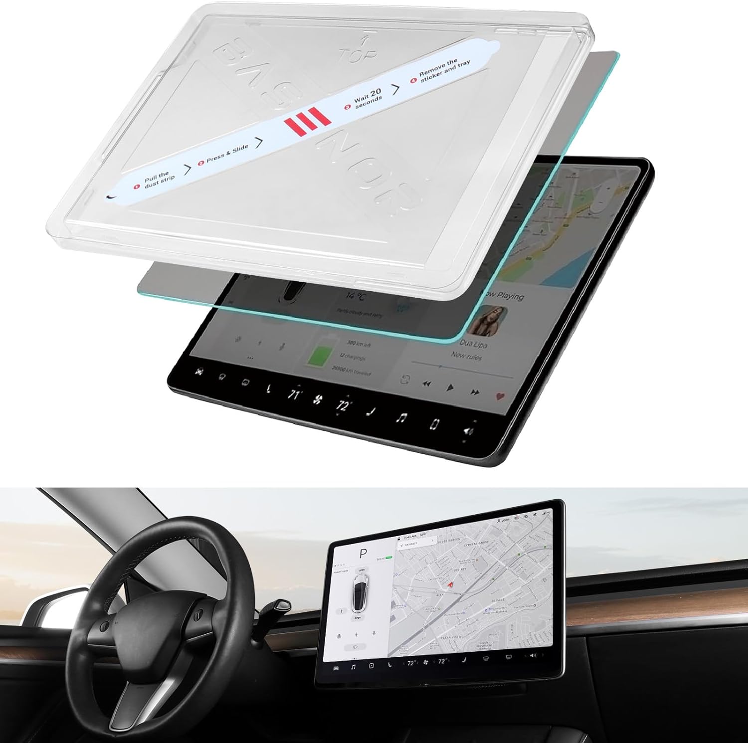 BASENOR Tesla Model Y Model 3 Screen Protector Matte Tempered Glass