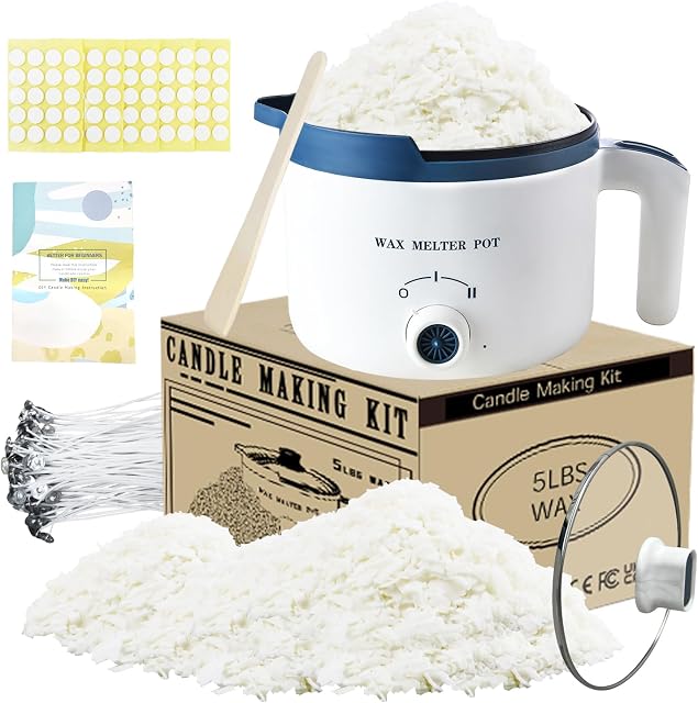 Ksedcon Candle Making Kit with Wax Melter, Bulk Soy Wax for Candle Making, DIY Candle Maker Supplies for Beginner Adults with 5lbs Soy Wax, Wax Melter, 100 Candle Wicks, 100 Glue Dots