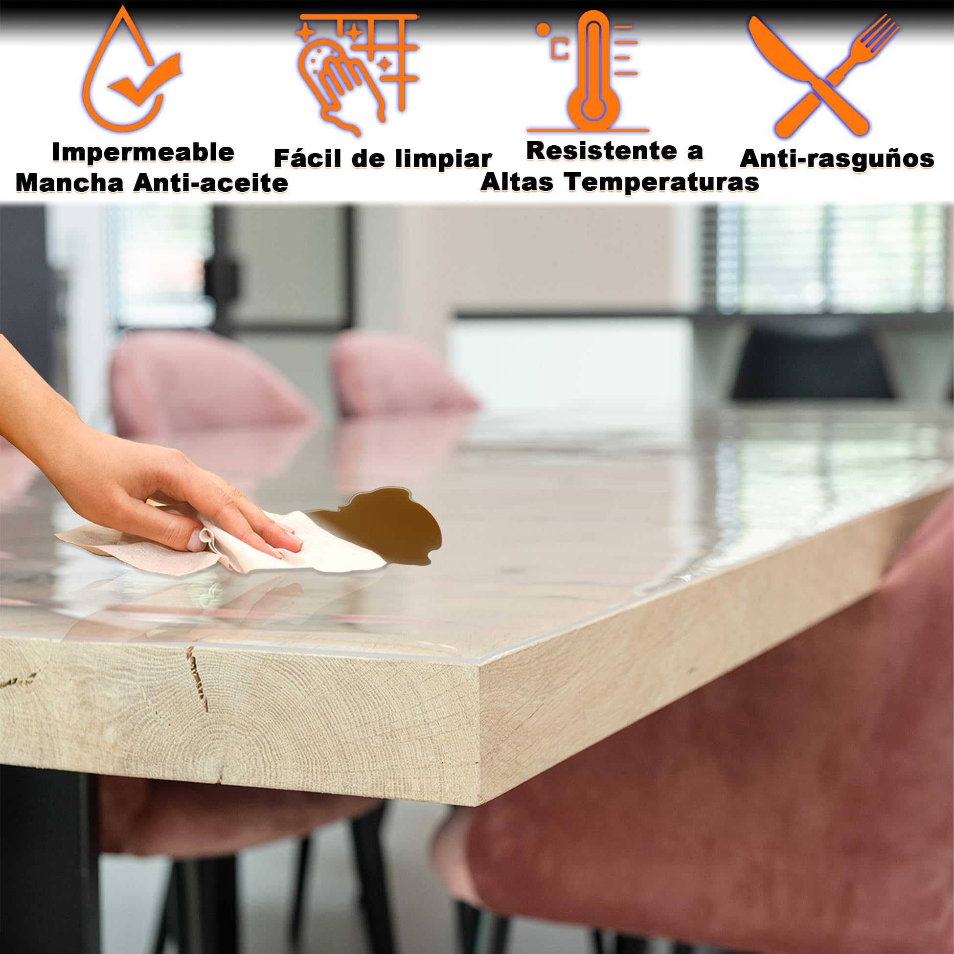 Hules para Mesas Rectangular 110x300cm, Transparente y Fácil de Lavar Sin Amarillear Mantel se Puede Enrollar PVC Mantel para Barra de Bar/Mesa de Cerveza, Transparente 1mm
