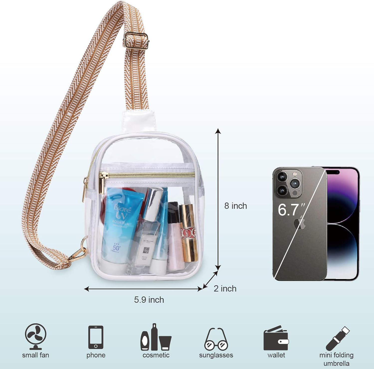 Clear Sling Bag - Stadium Approved Fanny Pack for Women & Men - Transparent Crossbody Bag with Adjustable Guitar Straps for Sports, Beach, Events, Concerts, Festivals - Image 3