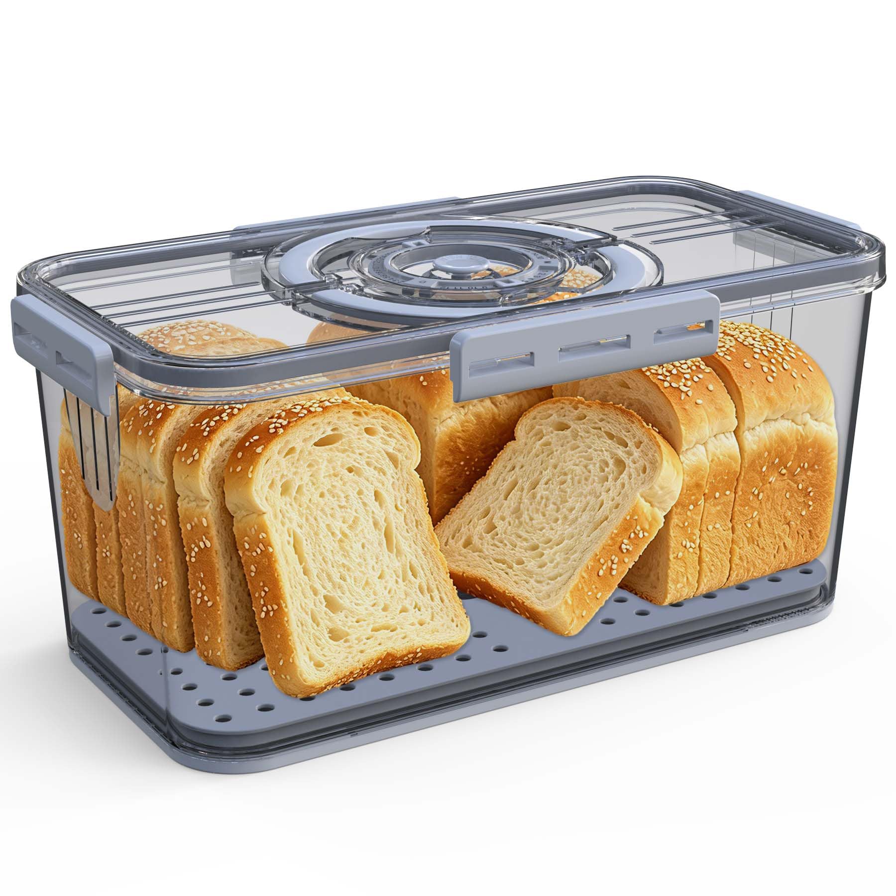 Bread Box with Lid and Handle,Airtight Bread Storage Container with Time Recording,Bread Keeper for Homemade Toast, Bagel, Portable bread boxes for Camping & Outdoor Travel,Not dishwasher safe