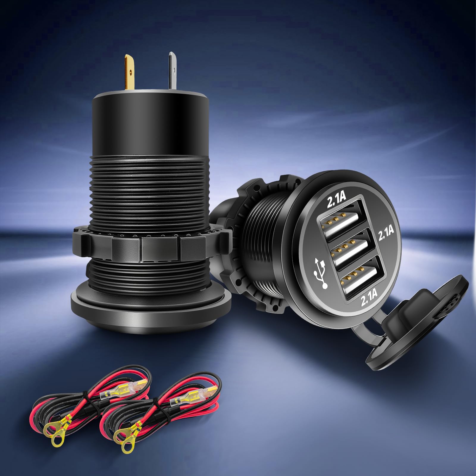 Salida USB de 12 V, 3 enchufes de cargador USB de 12 V/24 V para coche, barco, autobús, camión, golf, RV, motocicleta y más, paquete de 2