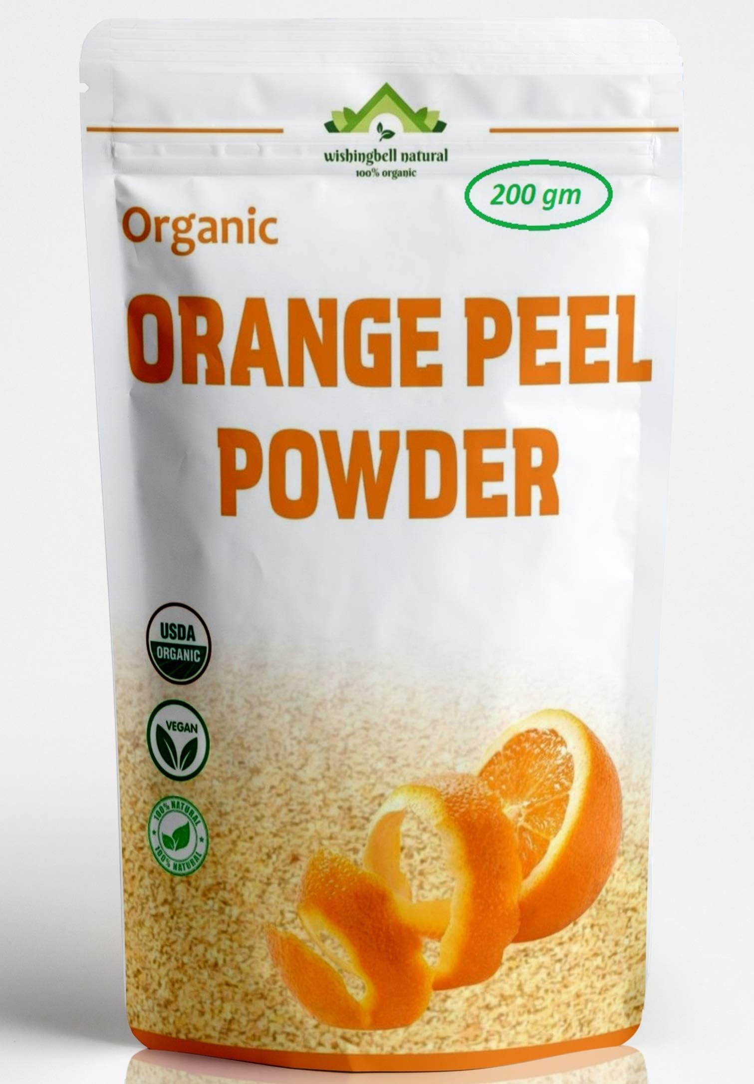 Wishingbell Natural Organic Orange Peel Powder For Face Skin Whitening 200 Grams. Citrus Aurantium Pure & Natural Face Pack (Santra Chilka Powder) value pack