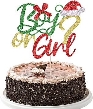 Christmas Boy or Girl Cake Toppers Glitter Santa Hat Gender Reveal | Christmas Cupcake Picks for Gender Reveal Baby Shower Kids Birthday Party Cake Decorations Supplies