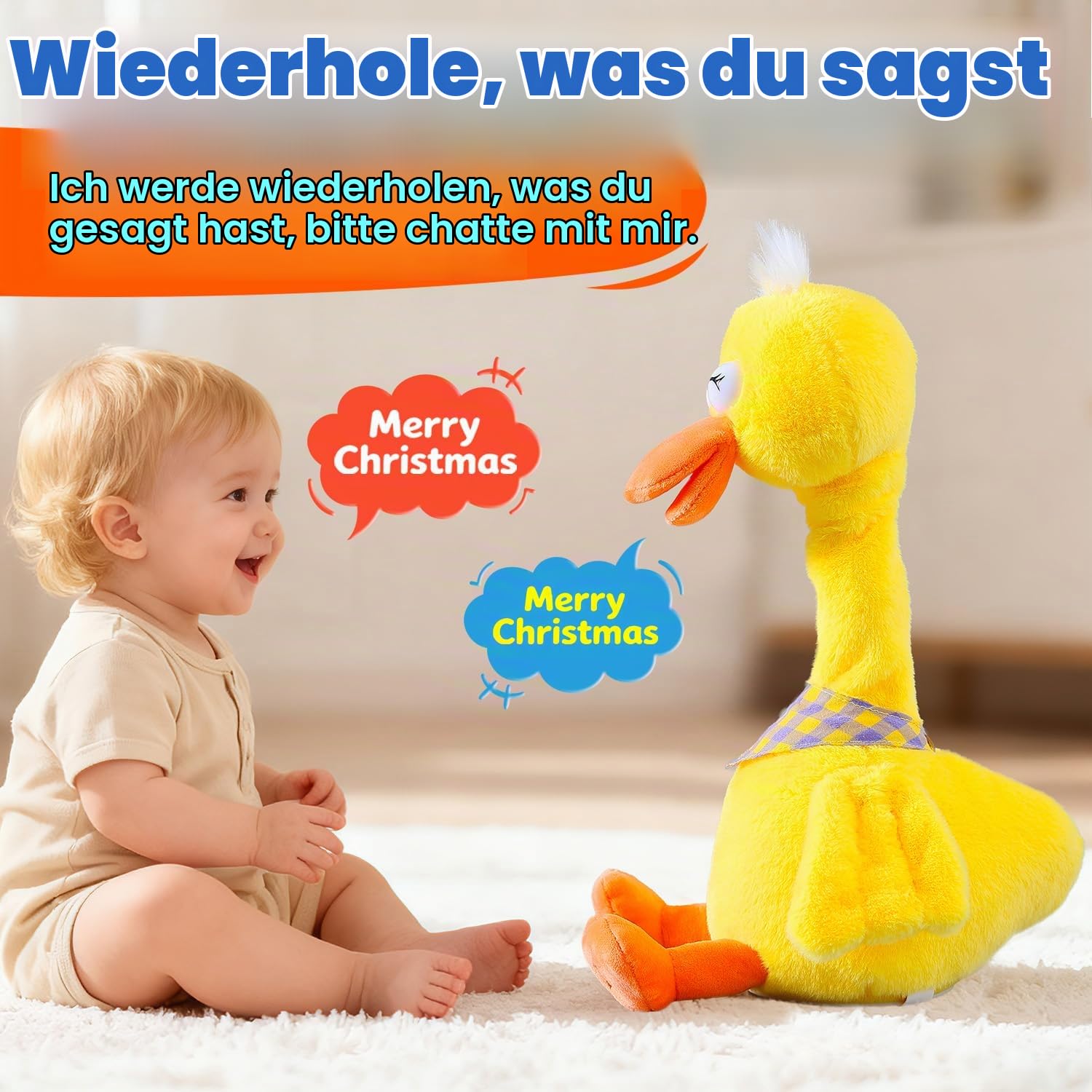 Marsjoy 13" sprechende tanzende Ente, wiederholen, was Sie Sagen, imitieren, Aufnahme, Plüsch, Babyspielzeug, musikalische englische Lieder, singen, sprechen, Leuchtend, animiert