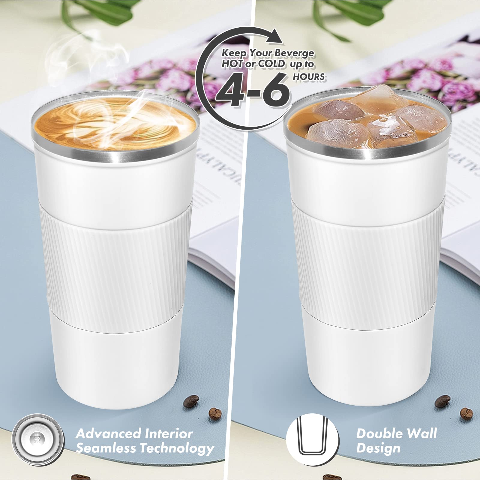 Dycietx Travel Mug with Leakproof Lid, Insulated Reusable Coffee for Hot&Cold Drinks/Tea - Image 4