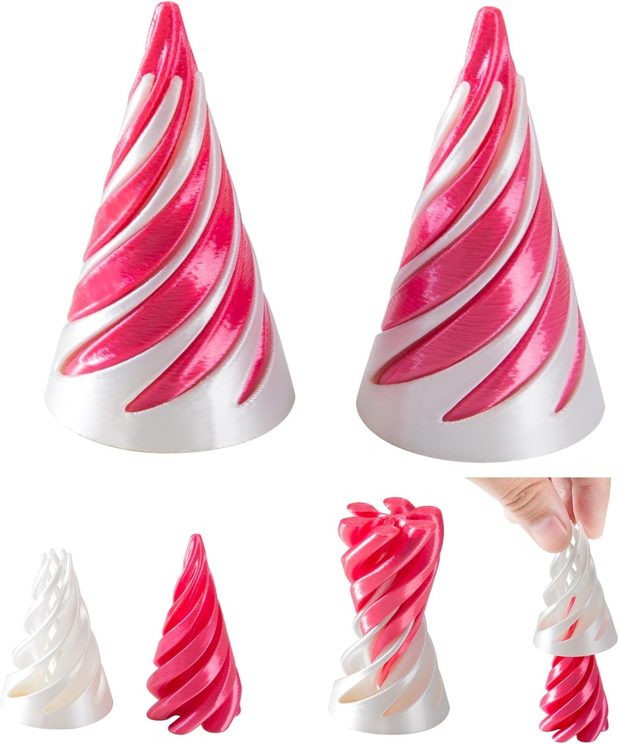 2 PCS 3D Printed Spiral Cone Fidget Toys Impossible Cone Spiral Cone Stress Relief Toy Ideal for Childern (RED)