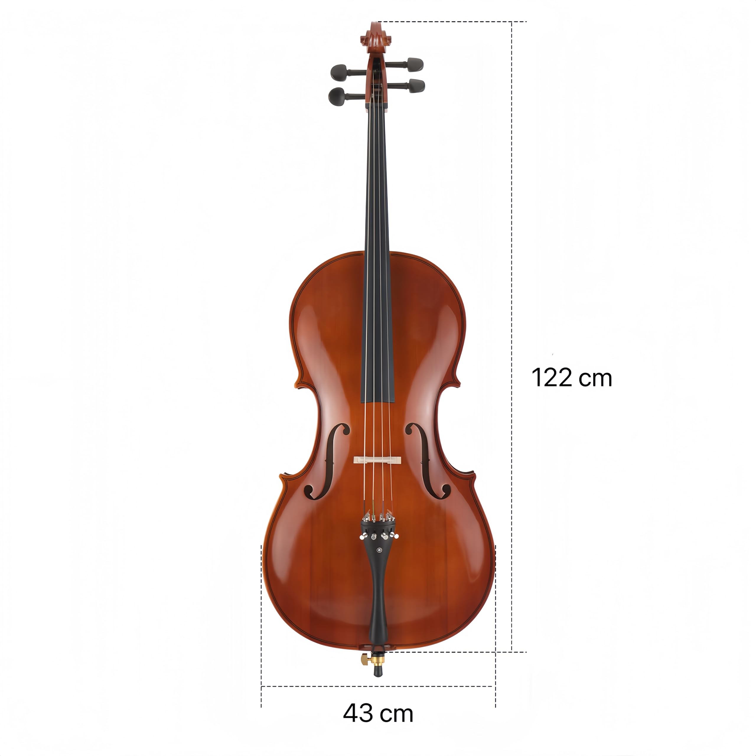 Bonnlo 4/4 Cello Vollgröße aus Fichtenholz mit Tiger-Muster, Fichtendecke, Ahornboden & -zargen, inklusive Tasche, Bogen, Kolophonium, Steg und Saiten – für Anfänger und Musikliebhaber, Naturfarbe