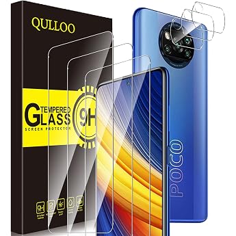 QULLOO Screen Protector for Xiaomi Poco X3 Pro / X3 NFC Pack of 3 Screen Protectors with 3 Camera Protection [9H Hardness Tempered Glass] [HD Clear Protective Glass] [Anti-Scratch Film]