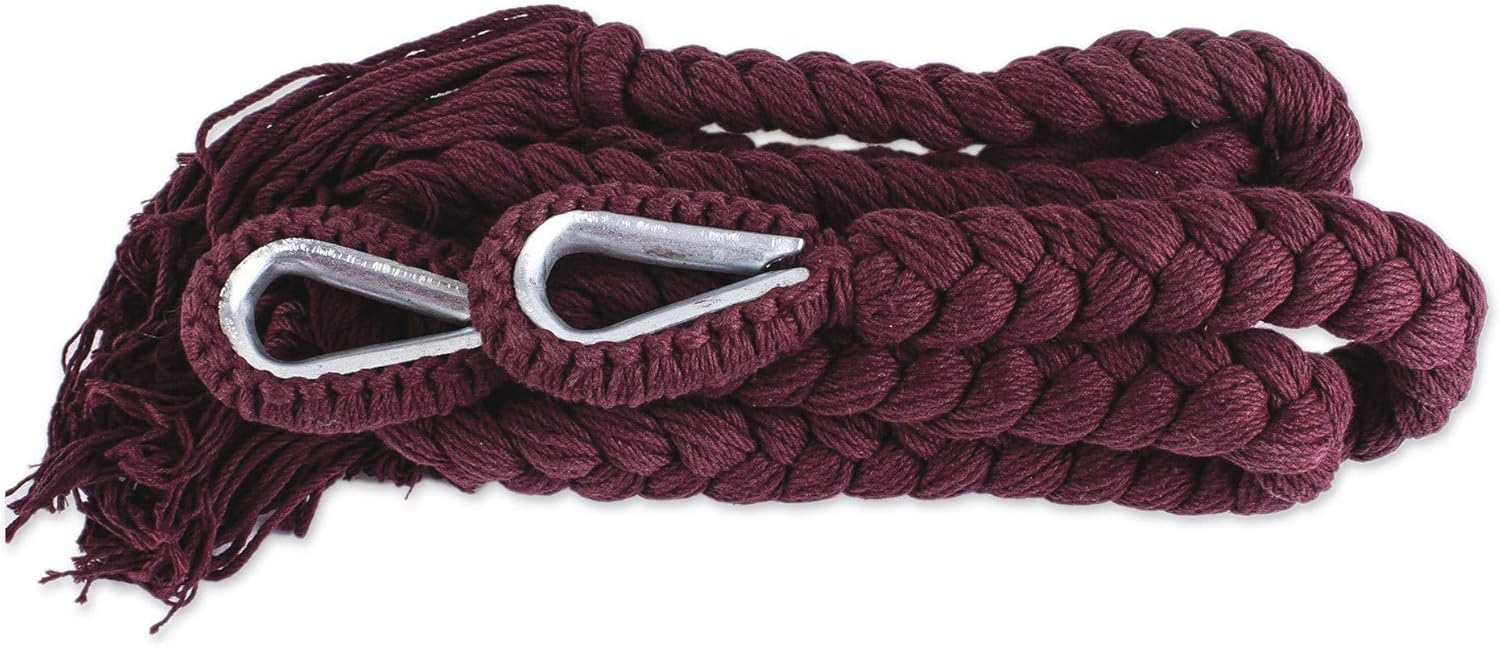 NOVICA Artisan Handmade Cotton Rope Hammock in Wine Triple from Mexico Burgundy Solid Maya [Bed Size 79in L x 94in W Total Length 154in L Fringe 15.75in L] ' Wine Cascade' Triple