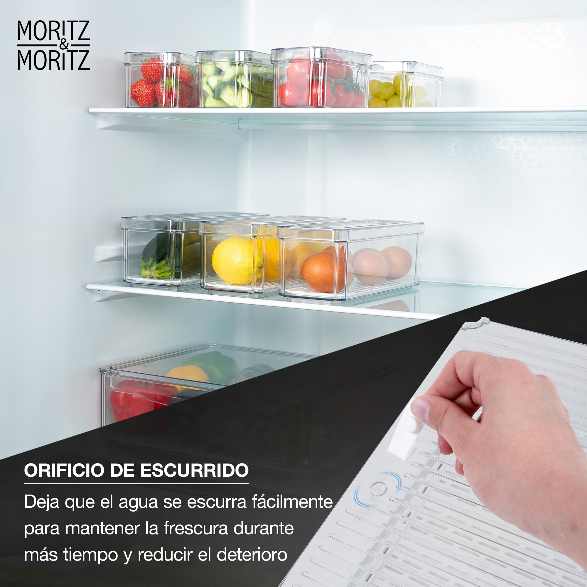 Moritz & Moritz Juego de 10 organizadores para frigorífico con tapa, apilables, transparentes, resistentes, para cocina, armario o cajón