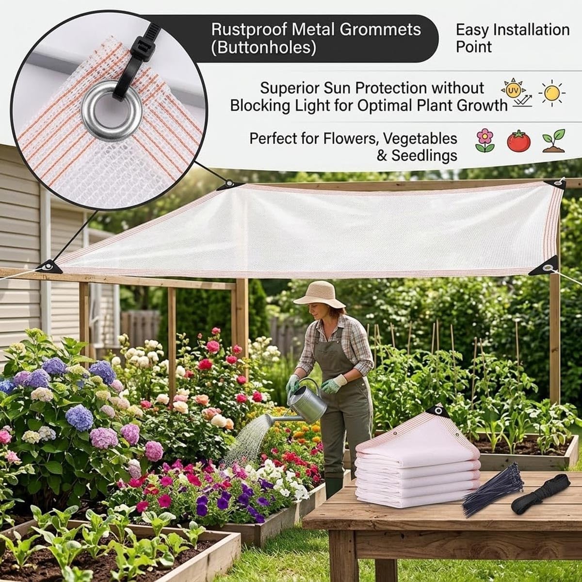 55% White Shade Cloth Sunblock for Garden, Breathable Plant Shade Cover for Greenhouse, Garden & Pergola, Includes Zip Ties, Heavy Duty Shade Mesh Tarp with Rust-Proof Grommets(6x26FT)