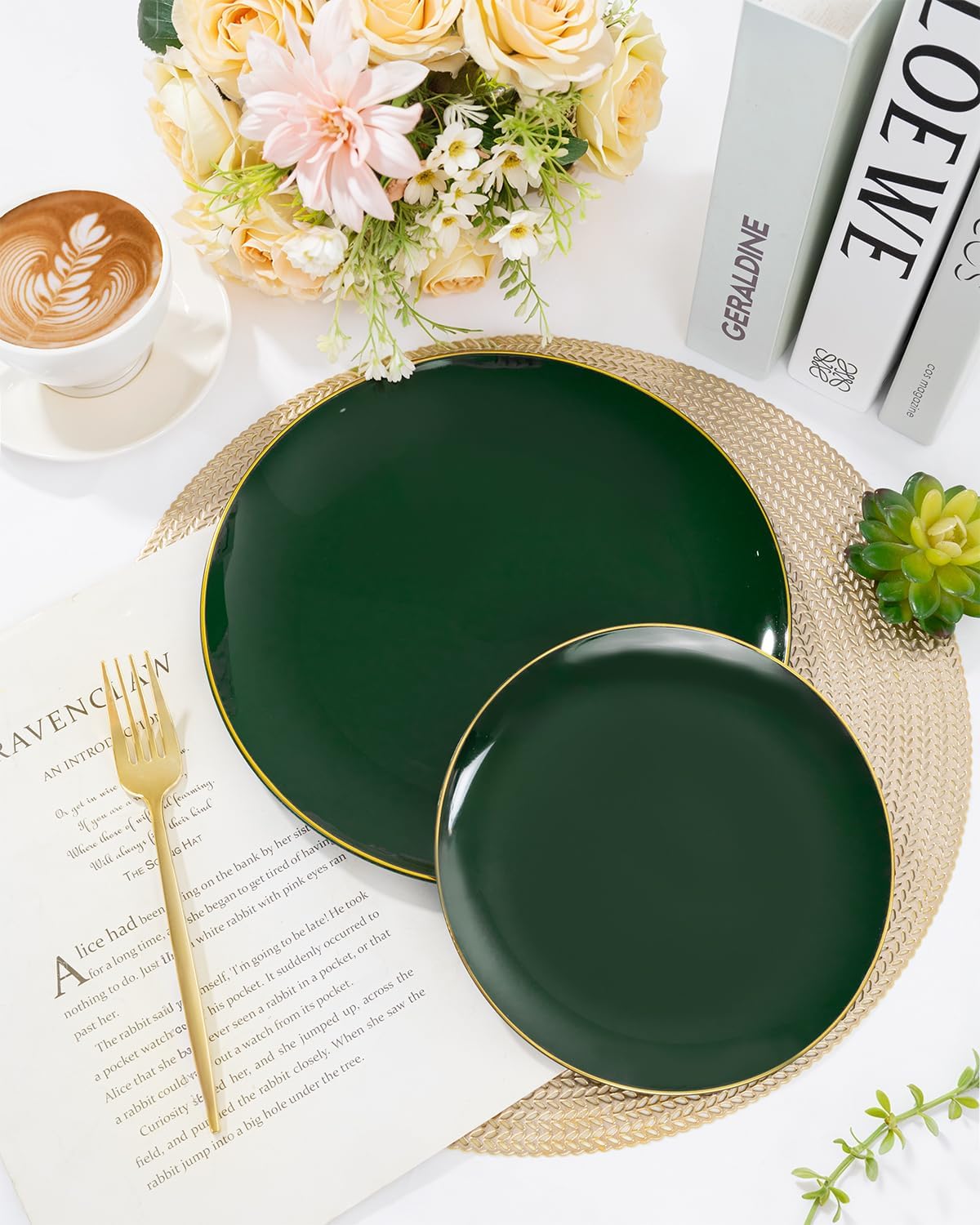 PULOTE 200PCS Green Plastic Plates - Heavy Duty Green Disposable Include 100 Each (10 inch Dinner & 7 inch Dessert) Plates for Christmas Party - Image 5