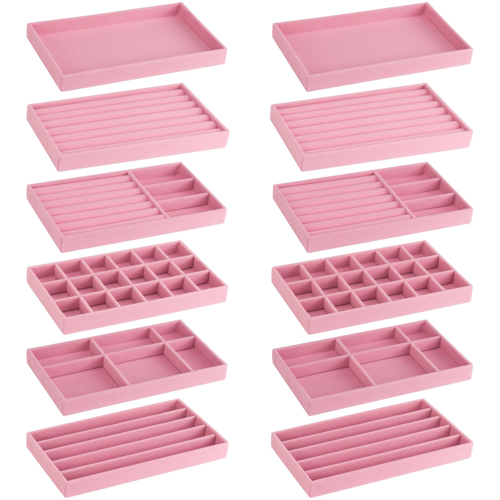 12 bandejas apilables de terciopelo para joyas, organizadores de cajones, bandeja grande extraíble para joyas, caja de almacenamiento para pendientes, anillos, broche, reloj