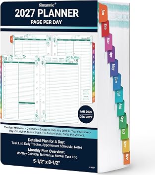 Planner Refills - 2026 Monthly & Daily Planners, 2 Pages Per Day, A5 Size, 5.51" x 8.38", 7-Hole Punched