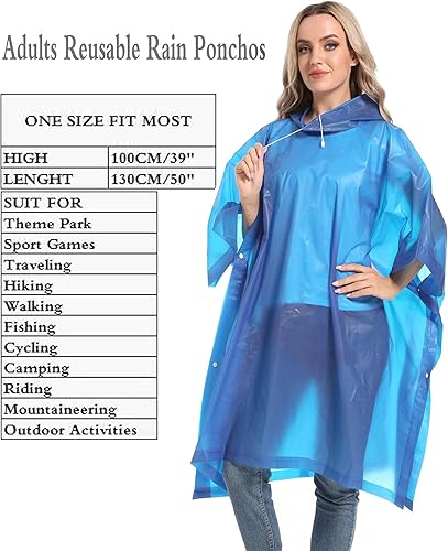 Miniatura 3 de Ponchos de lluvia reutilizables con capucha con cordón para adultos, abrigo de lluvia grueso impermeable, 2 paquetes