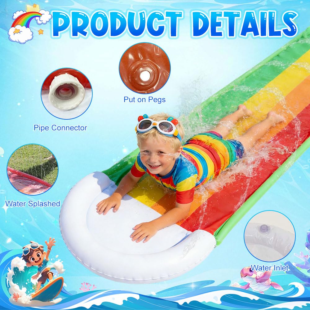 Wasserrutsche Garten für Kinder, Wasserrutschbahn mit 1 Aufblasbaren Rutschbrettern,Wasserrutsche Garten mit Einseitige Sprinklern, Wasserspielzeug Wasserrutschmatte Rutschbahn Outdoor (480x75cm)