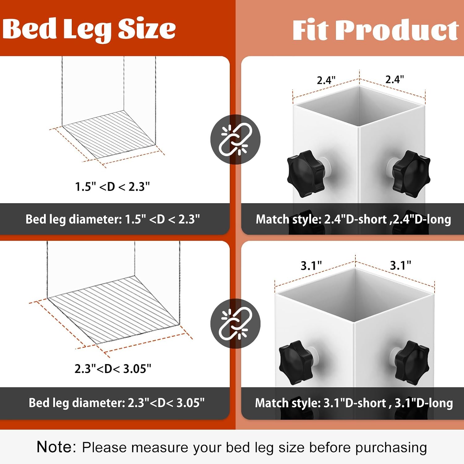 3.15" Diameter Carbon Steel College Dorm Bed Risers (for Dorm Bed Leg 2.3-3.1"), Adjustable to 3.2", 5.1", 8.1" or 11.2" Height,Bed Riser for Square Wooden Bed Frame（4 Pack）