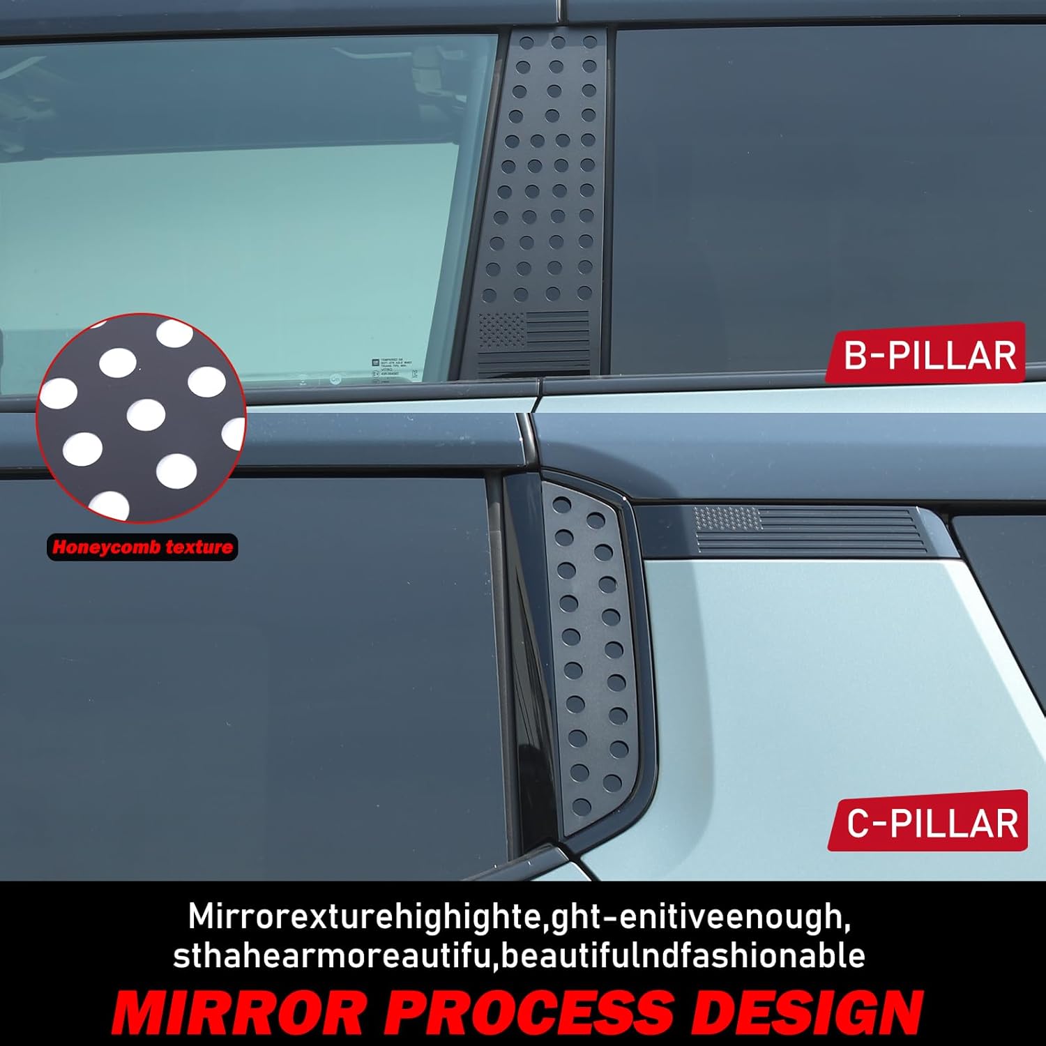 1 Set Black Aluminum Pillar Posts Door Window Trim for Hummer EV SUV Accessories Door Window Pillar Posts Cover Trim Exterior Anti-Scratch Molding Trim for Hummer EV SUV 2024 2025 (American Flag)