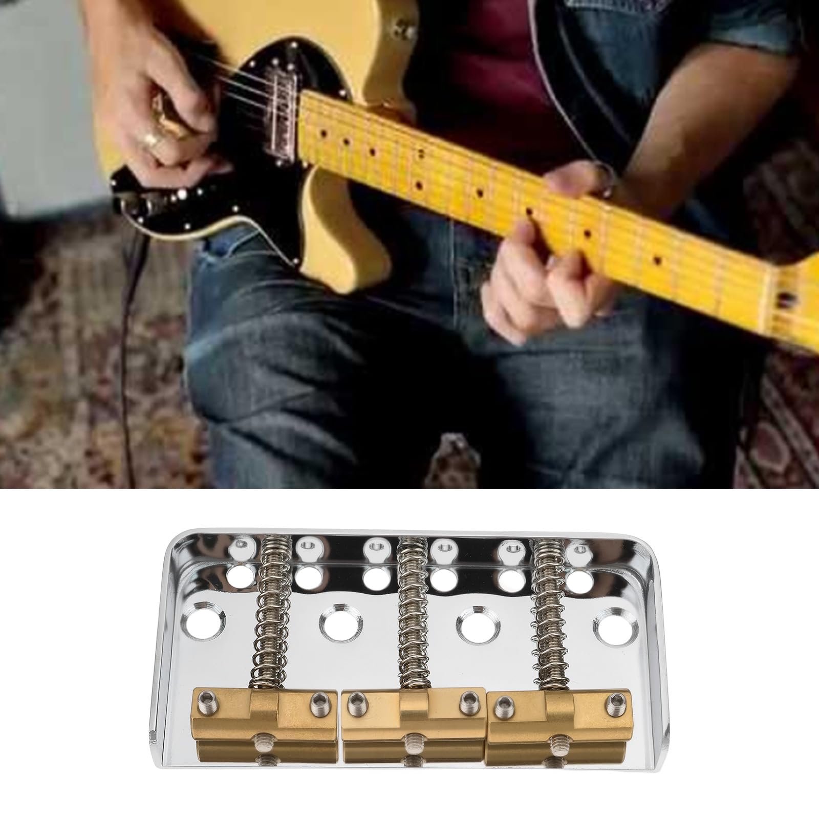 Briny River Short Guitar Bridge Brass Compensated Saddles Compatible with Telecaster Guitar Silver - Image 3