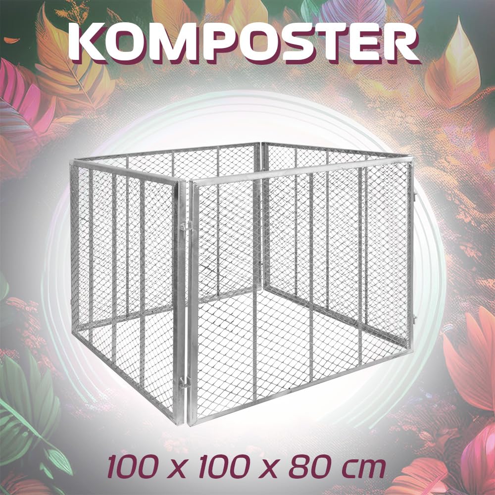 Kompostownik ze stali ocynkowanej, metalowy kompostownik, pojemnik na kompost, kratka kompostowa 100 x 100 x 80 cm, kratka ogrodowa, kompostownik