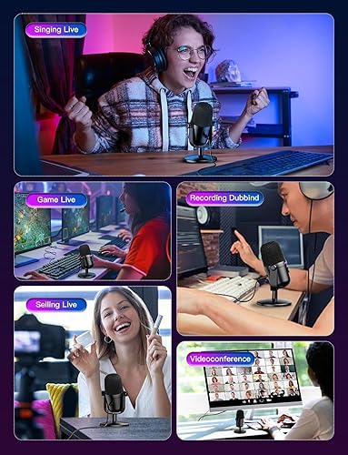 Miniatura 7 de Micrófono para juegos con cancelación de ruido y botón de silencio, micrófono de condensador USB para transmisióngrabación, diseño ultracompacto,