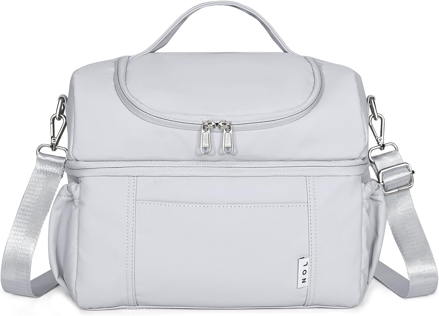 NOL Natural Organic LifestyleAdult Lunch Box Insulated Lunch Bag Large Dual Compartment Lunch Bag Coolers Lightweight Nylon Waterproof Lunch Box for Work, Picnic, Travel, Outdoors, Gray white