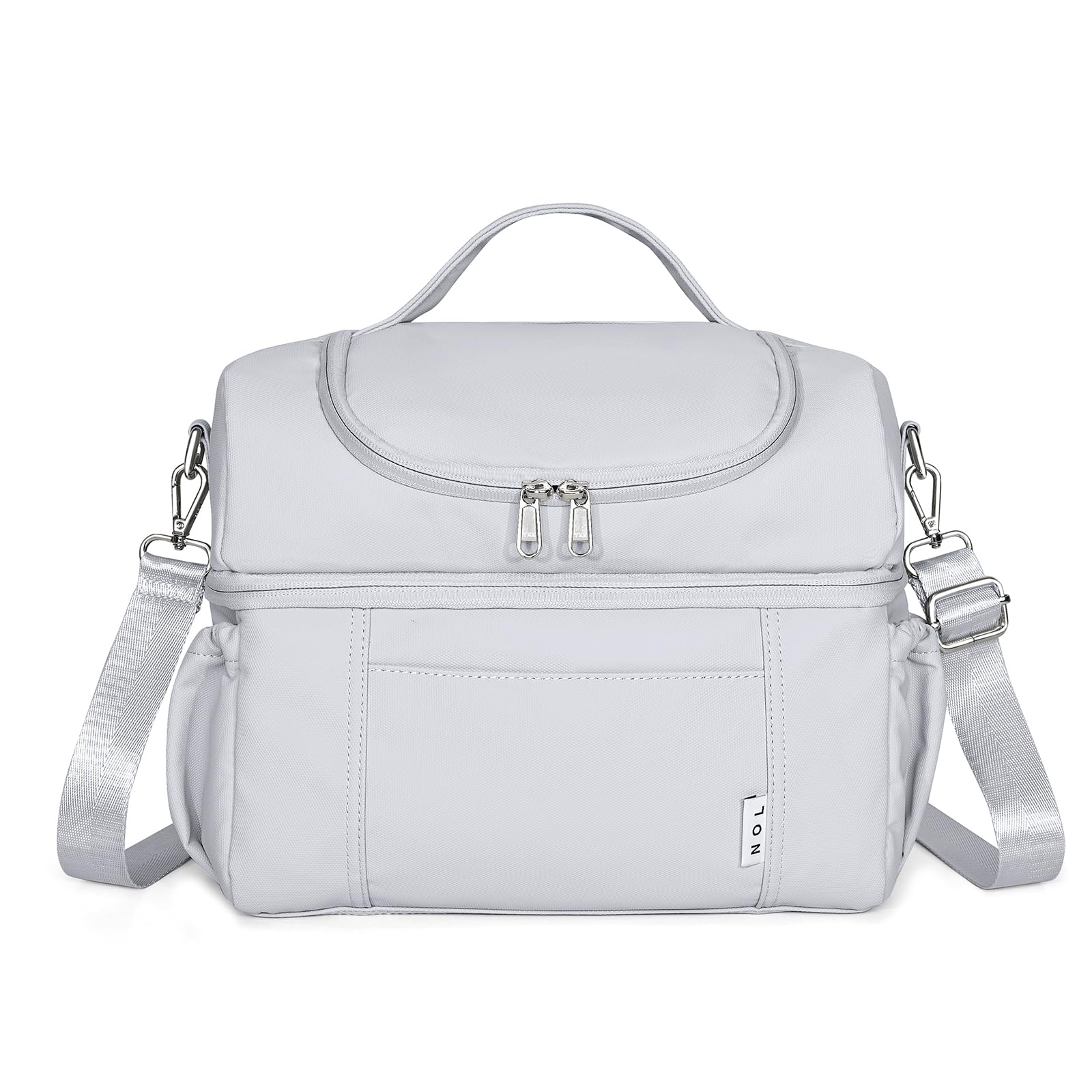 NOL Natural Organic LifestyleAdult Lunch Box Insulated Lunch Bag Large Dual Compartment Lunch Bag Coolers Lightweight Nylon Waterproof Lunch Box for Work, Picnic, Travel, Outdoors, Gray white