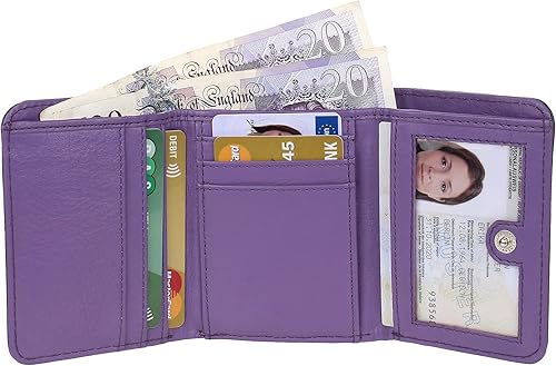 Miniatura 2 de STARHIDE RFID BLOCKING Cartera compacta de diseñador para mujer, bolso pequeño de piel auténtica, tarjetero de crédito con bolsillo lateral