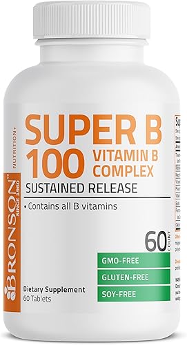 Miniatura 5 de Bronson Vitamina B 100 Complejo de liberación sostenida de alta potencia (vitamina B1, B2, B3, B6, B9 - ácido fólico, B12), 60 tabletas