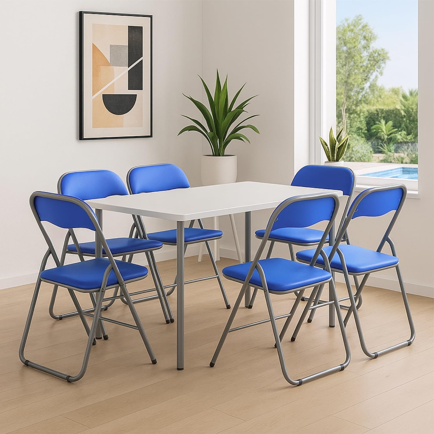 VIRSUS Sedia pieghevole colore BLU 344, misura aperta 44x48x78 cm, sedie salvaspazio, seduta in PVC Imbottita, piedi antiscivolo, per giardino, cucina, ufficio, campeggio (1)