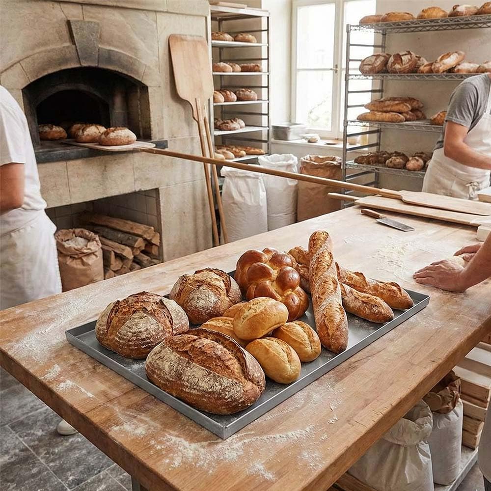 2x Teglia da Forno Rettangolare 55x38xH2 con diagonali in Alluminio Diamantata Anti-Deformazione Professionale Made in Italy Bordi Dritti Ideale per Pizza Pasticceria e Focaccia