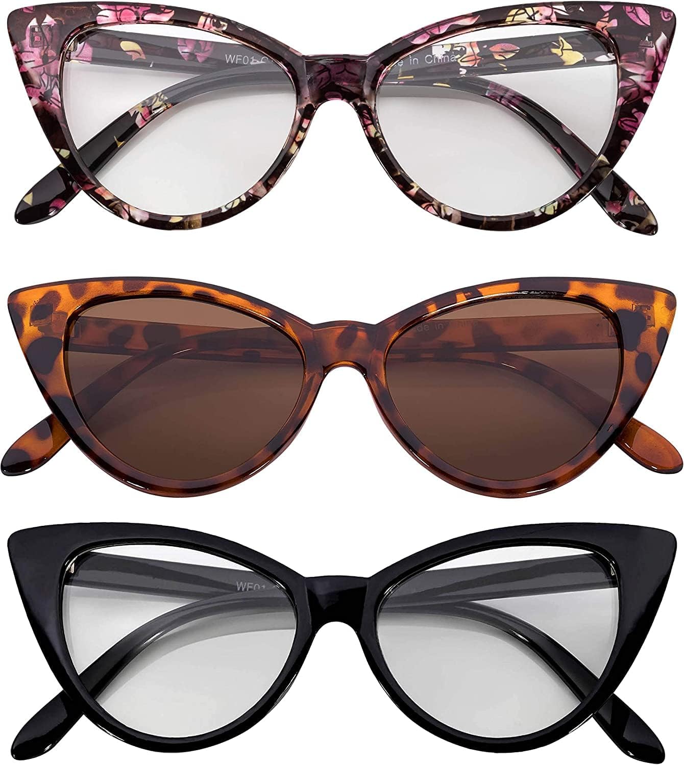 OWL 3 Pairs Cat Eye Sunglasses for Women, UV Protected Retro Sunglasses Womens, Beautiful Patterns Cateye Shades for Women