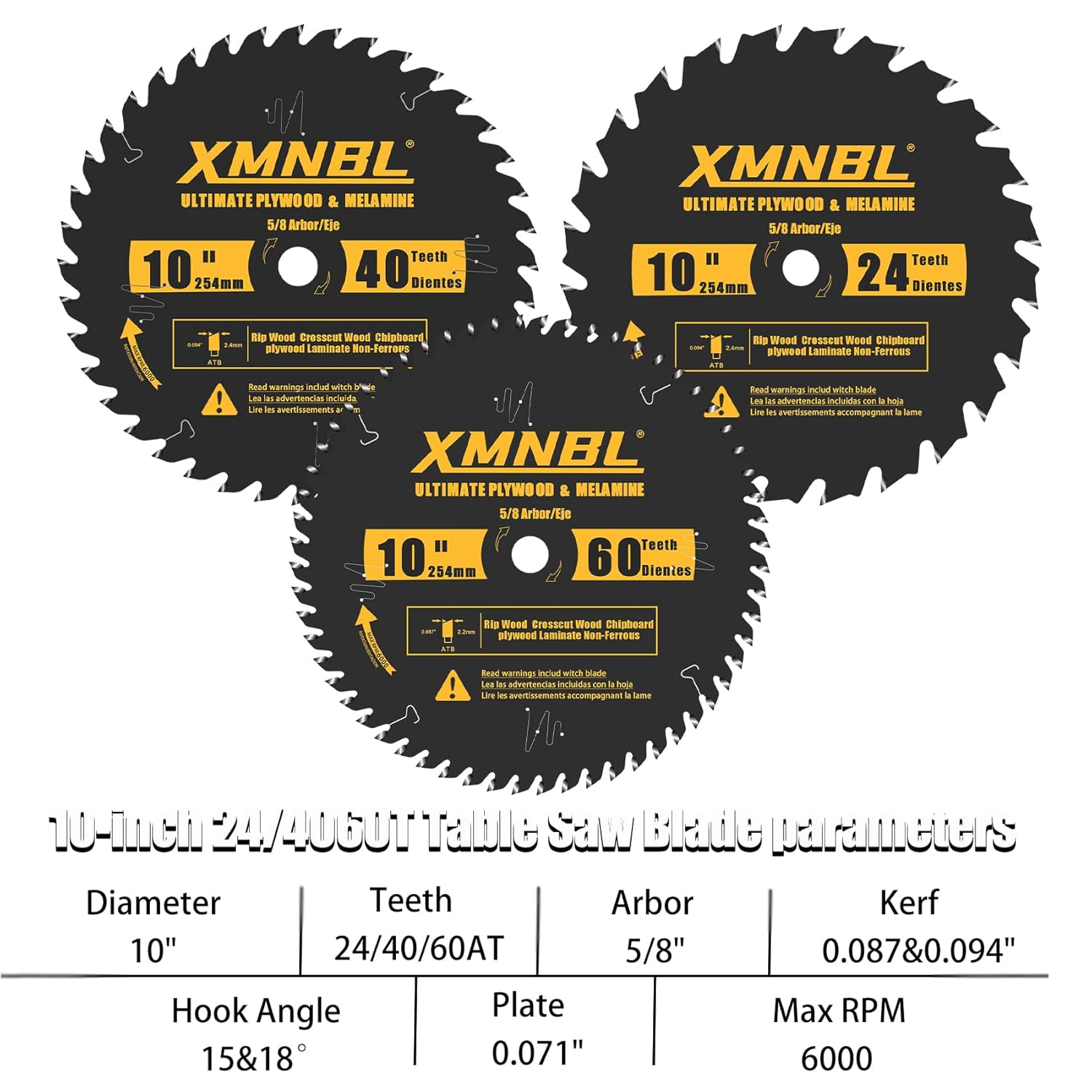 10 Inch Table Saw Blade 24T/40T/60T Combination,10 Inch Framing Saw Blade Table Blade for Cutting Hardwoods,Softwoods,Veneer Plywood and Other Woods Fine Finishing Blade,5/8 Inch Arbor