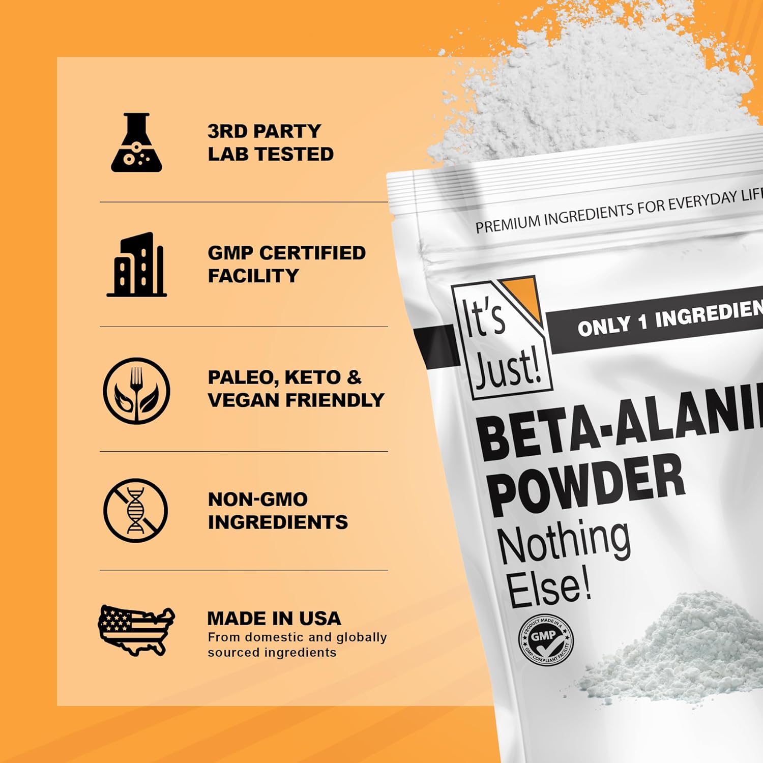 It's Just! - Beta-Alanine Powder, Pre-Workout Supplement, 250g Bulk, Unflavored, 3000mg Per Serving (250g / 83 Servings) - Image 3